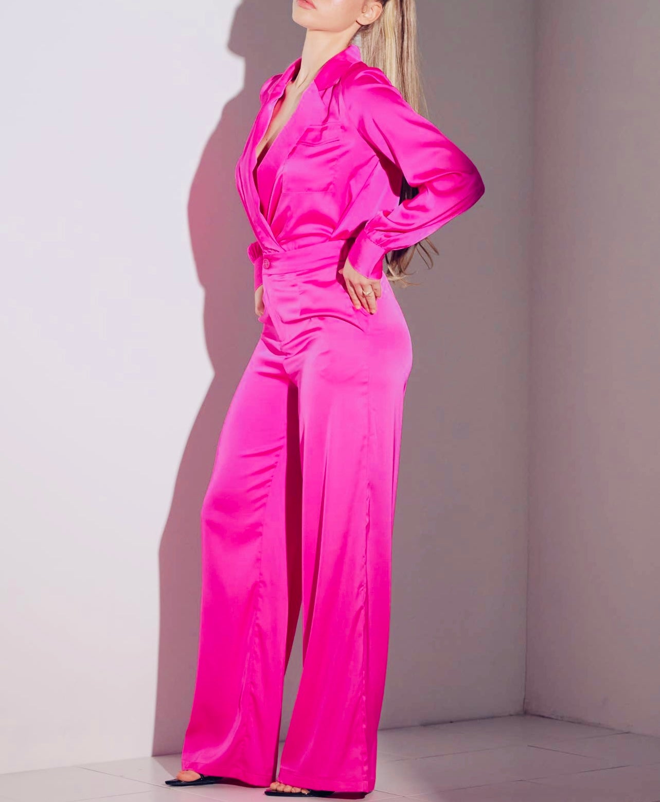 2 Pc Bodysuit and Pant Satin Set