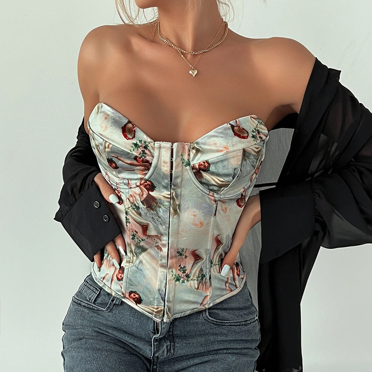 Printed Strapless Corset