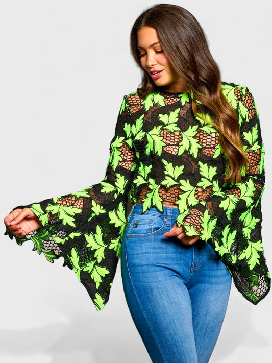 LONG SLEEVE CROCHET FLORAL TOP