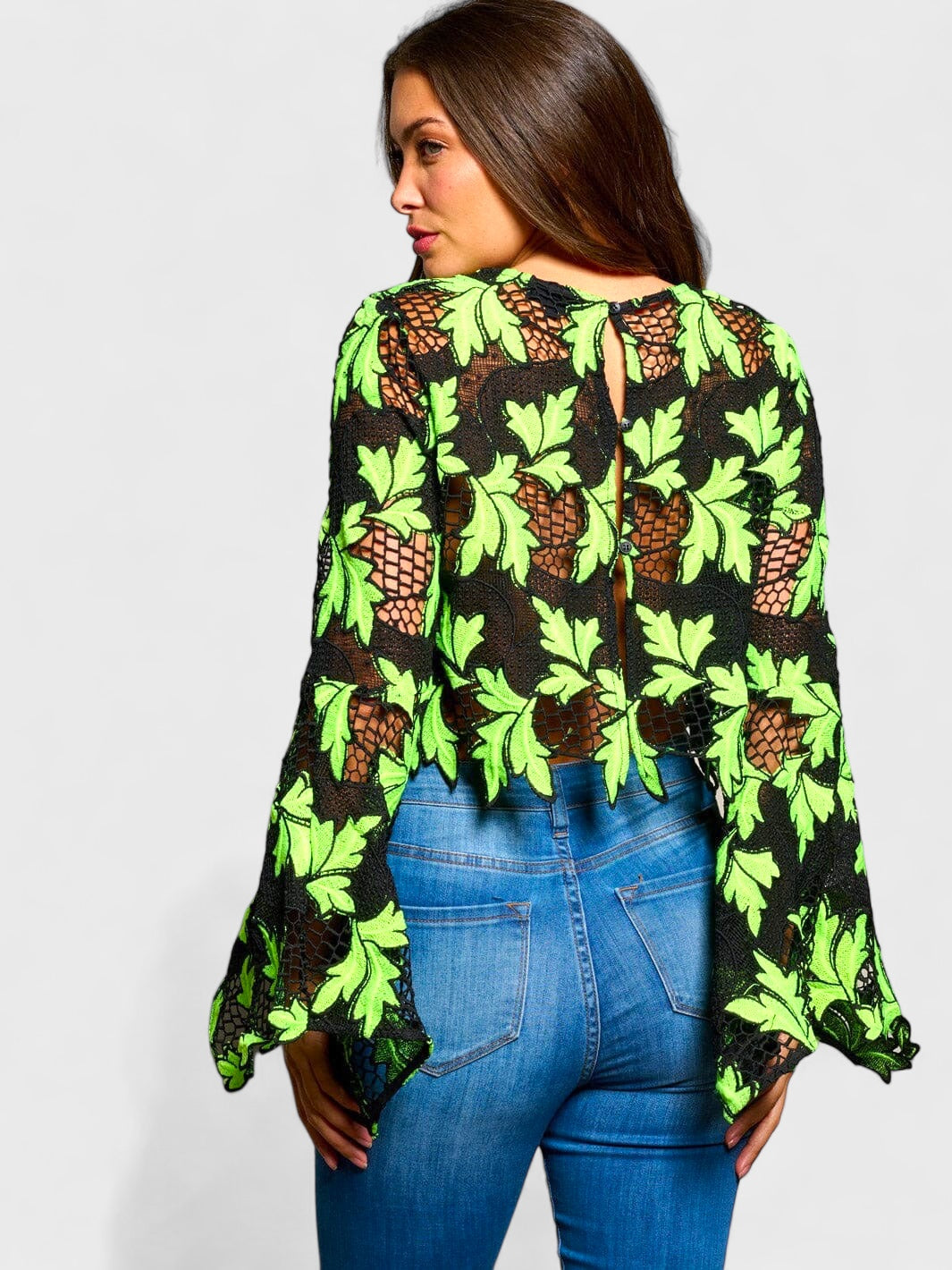 LONG SLEEVE CROCHET FLORAL TOP