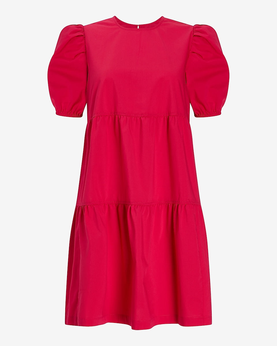 Puff Sleeve Tiered Trapeze Dress GOODIES COLLECTIONS Puff Sleeve Tiered Trapeze Dress GOODIES COLLECTIONS
