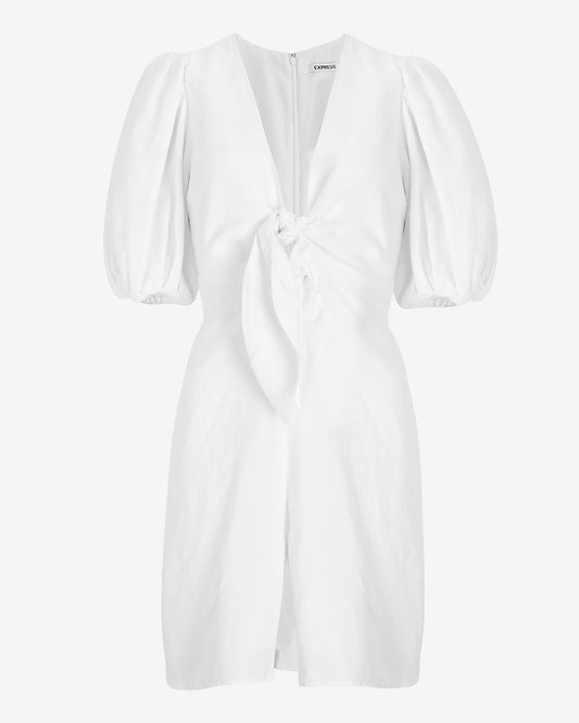 Linen-Blend Puff Sleeve Romper