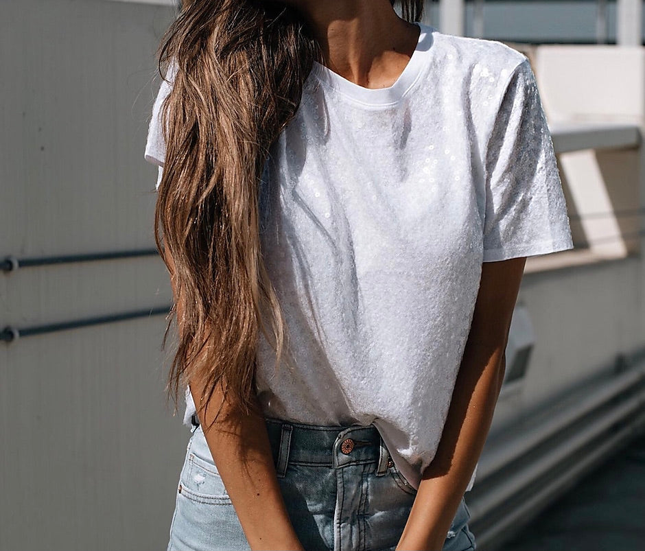 Sequin Crew Neck Skimming Tee