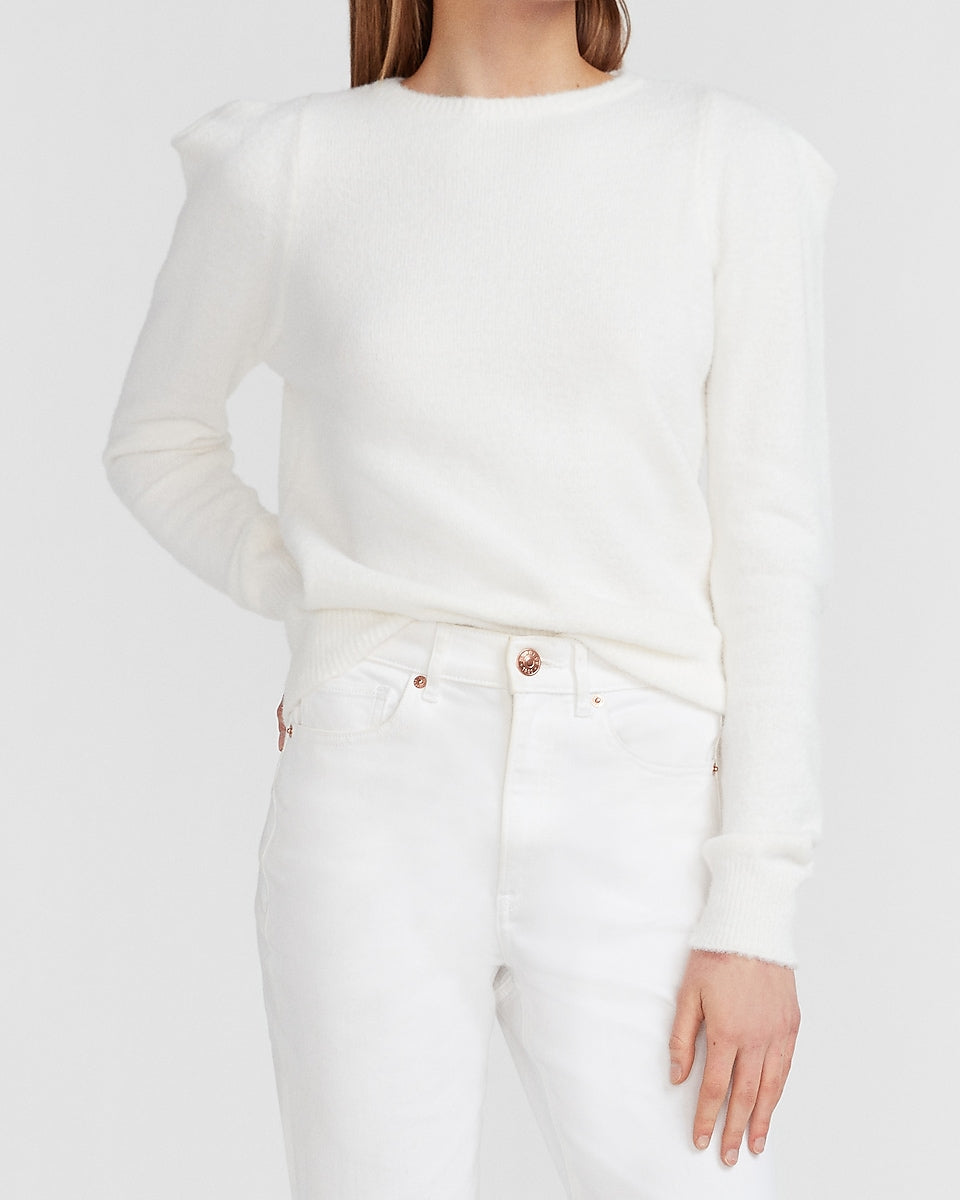 Puff Shoulder Crew Neck Sweater