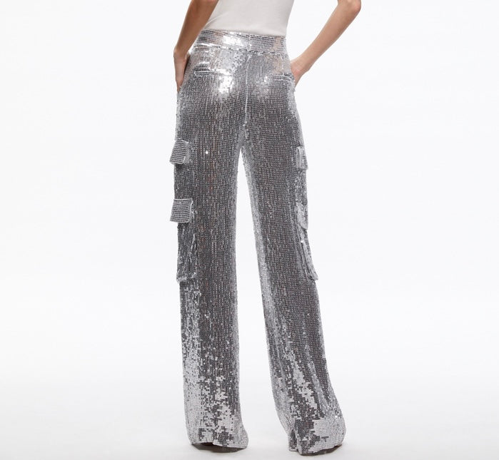 Sequins Cargo Trousers with Side Flap Pockets