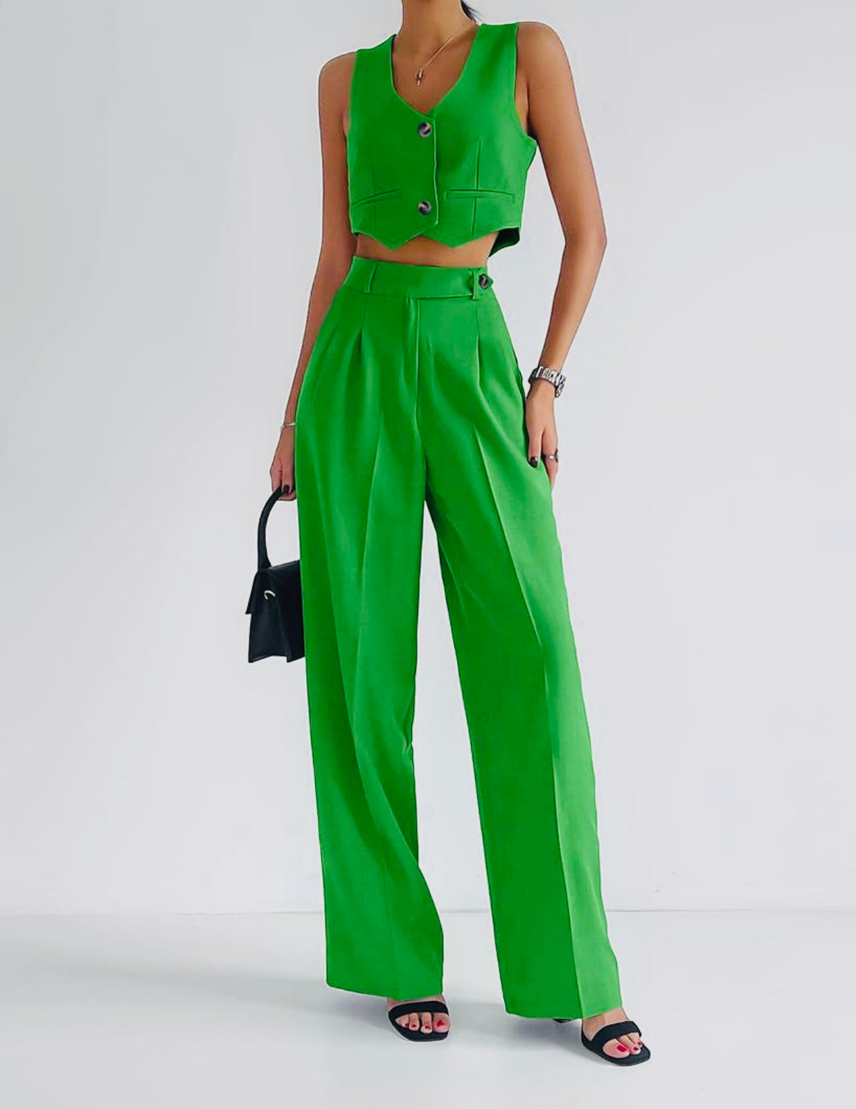 V-Neck Vest Sleeveless Top Straight Trousers