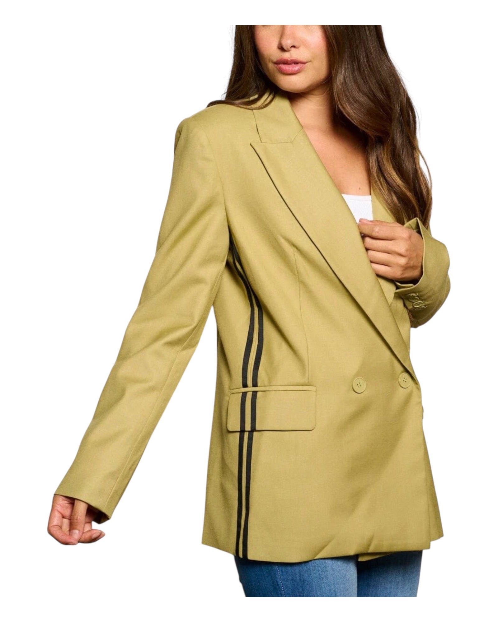 LONG SLEEVES BUTTON CLOSURE STRIPES BLAZER