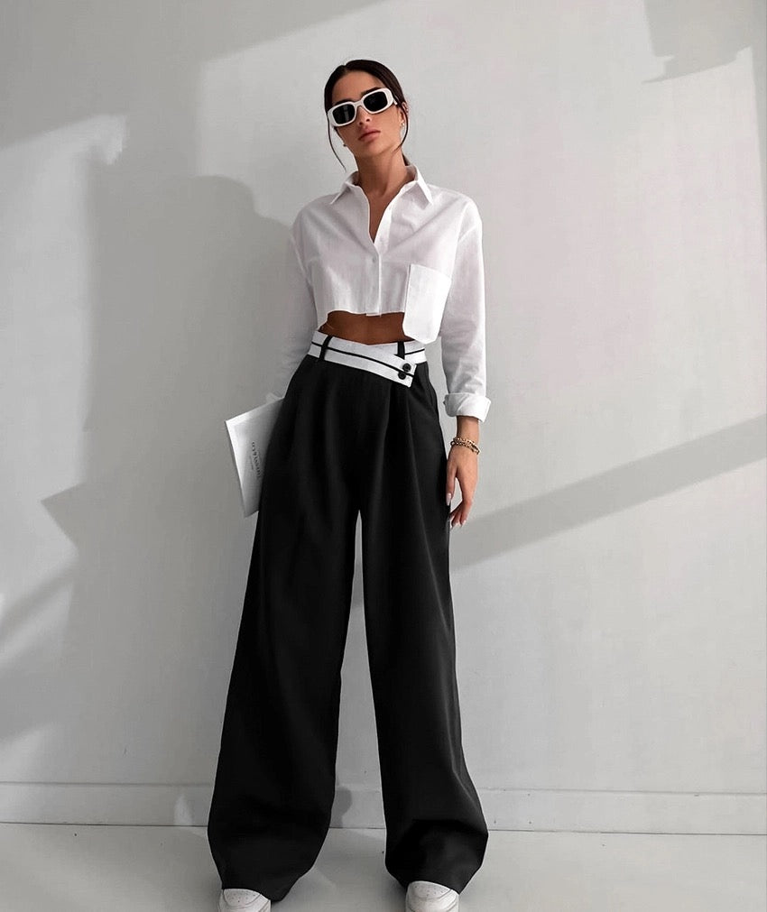 Asymmetrical Reverse Waistband Trousers