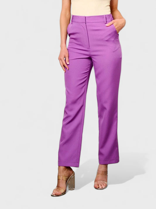 WOMEN'S BUTTON CLOSURE POCKETS WIDE LEG PANTS