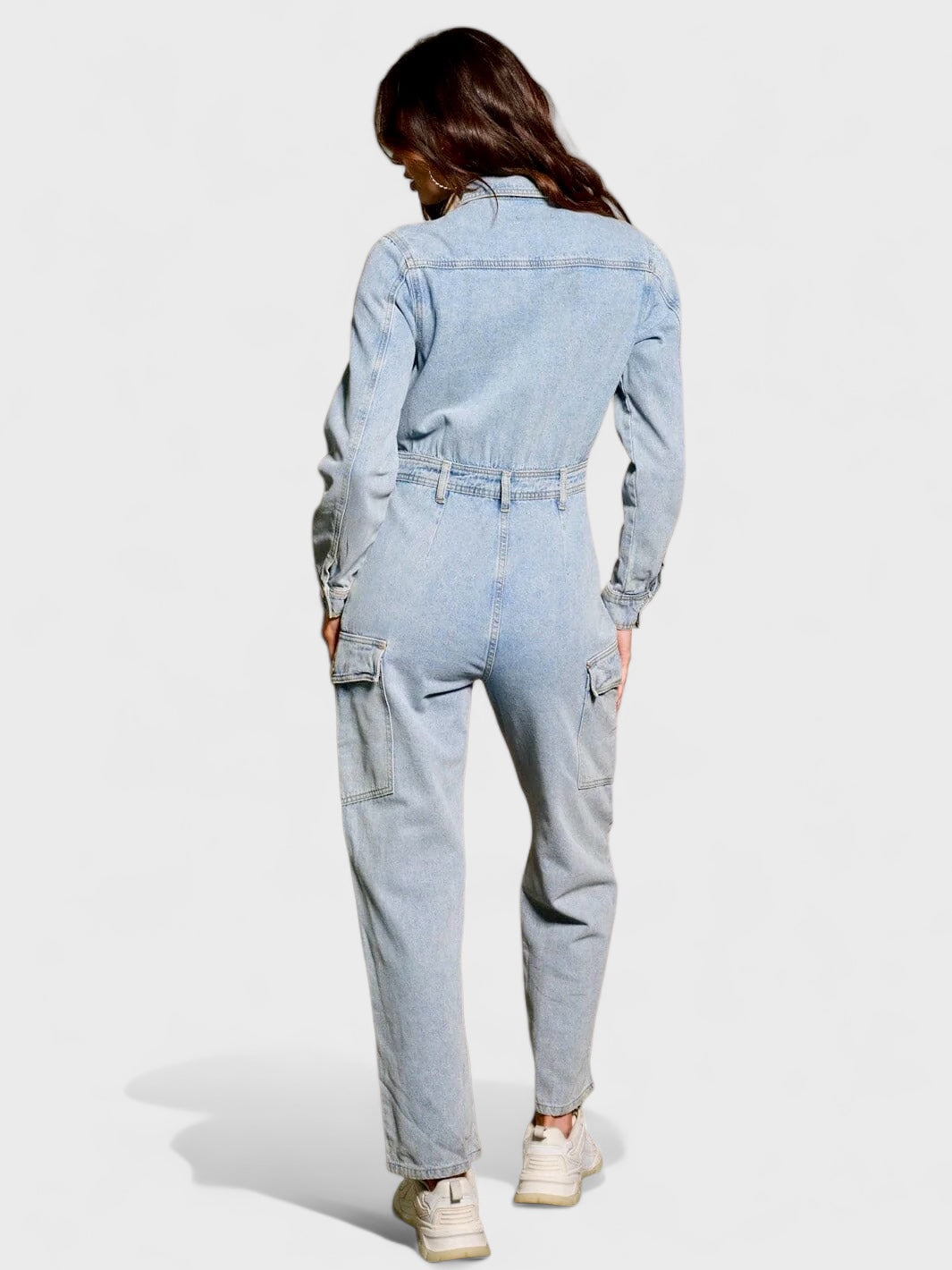 LONG SLEEVE BUTTON UP DENIM JUMPSUIT