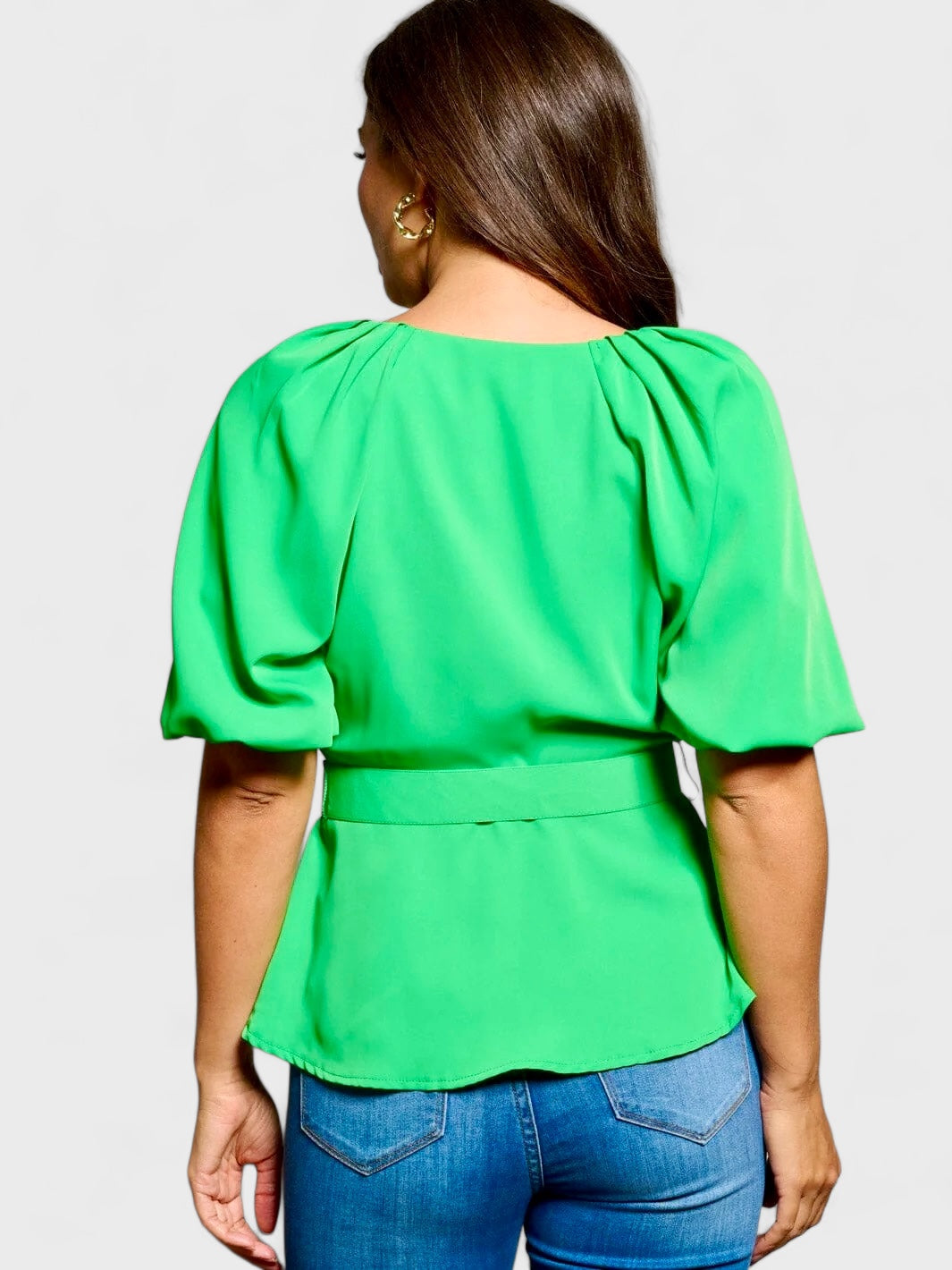 SHORT SLEEVE BELTED BLOUSE PEPLUM TOP