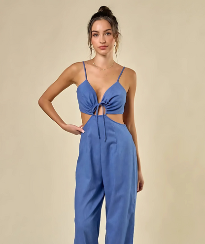 Front Tunnel Tie Cut Out Sleeveless Jumpsuit