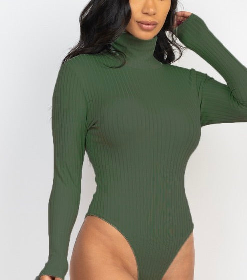 Ribbed Turtle Neck Long Sleeve Bodysuit