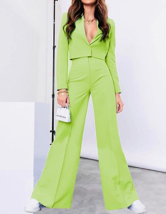 Long Sleeve and High Waisted Wide Leg Pants Set