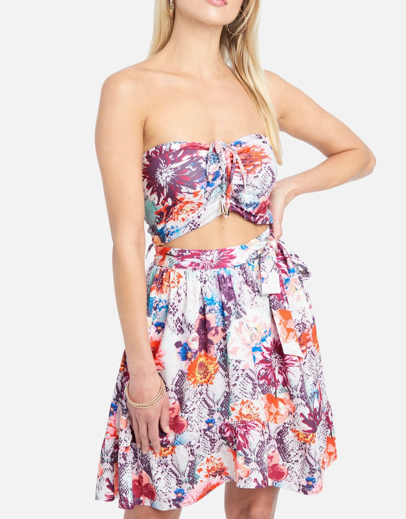 Strapless Tie Front Flare Dress