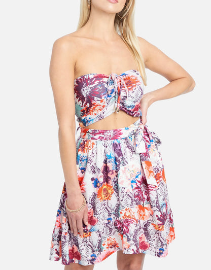 Strapless Tie Front Flare Dress