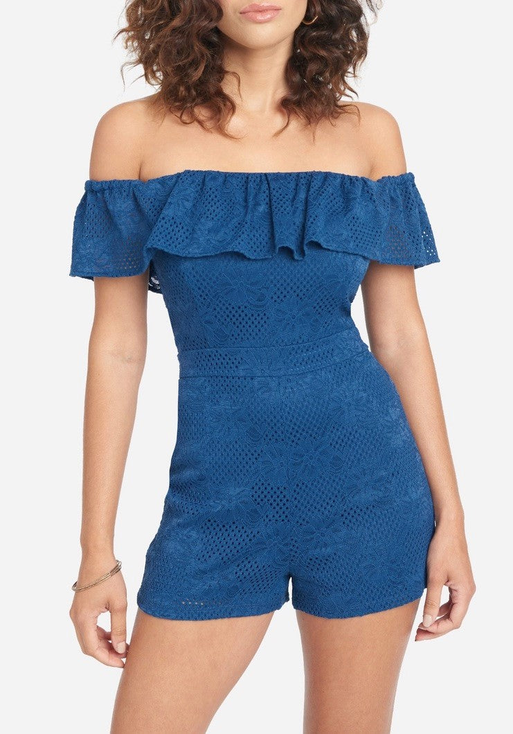 Blue Off-Shoulder Romper