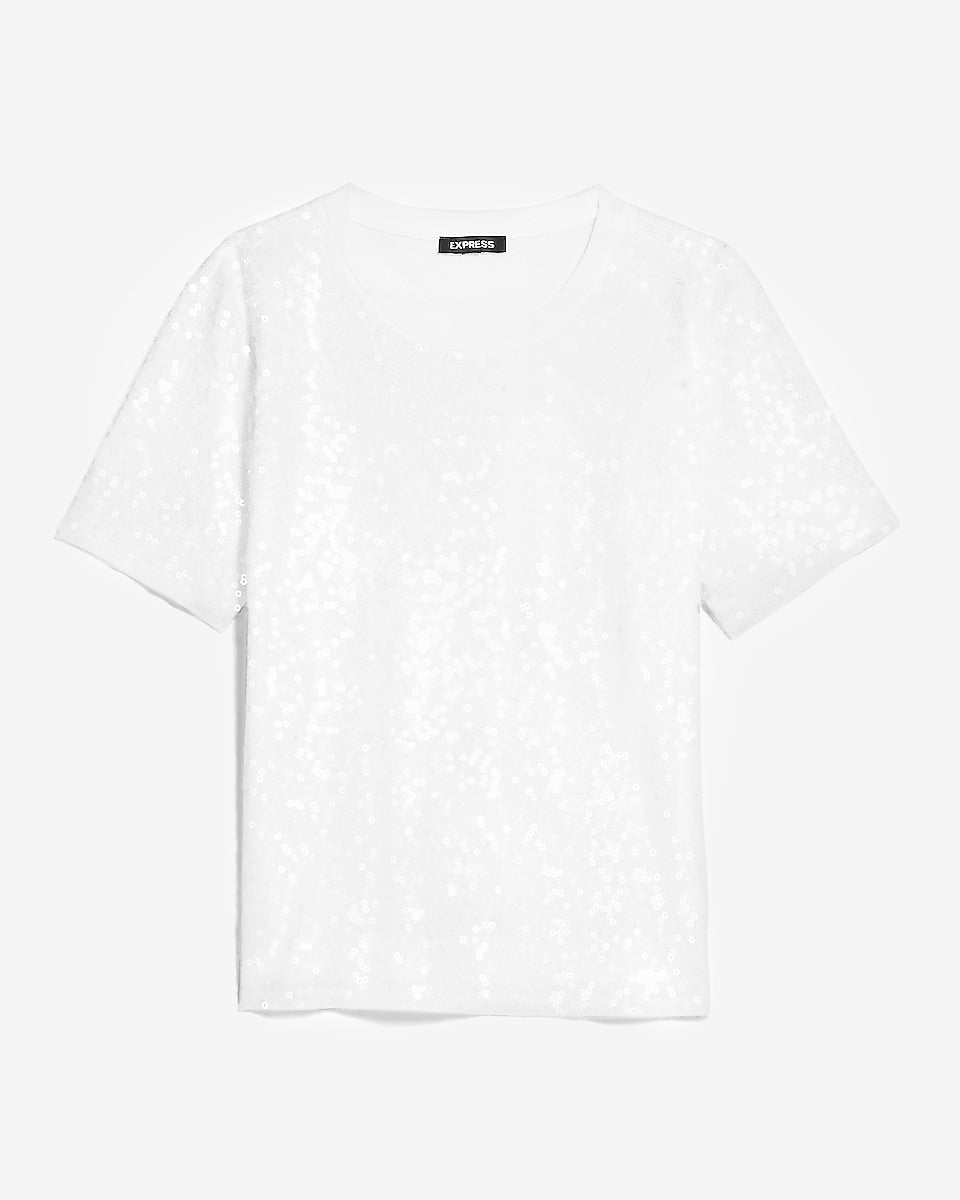 Sequin Crew Neck Skimming Tee