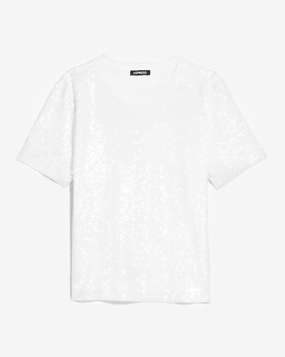 Sequin Crew Neck Skimming Tee