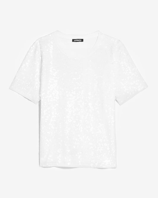 Sequin Crew Neck Skimming Tee