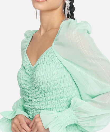 Ice Green Puff Sleeve Dress
