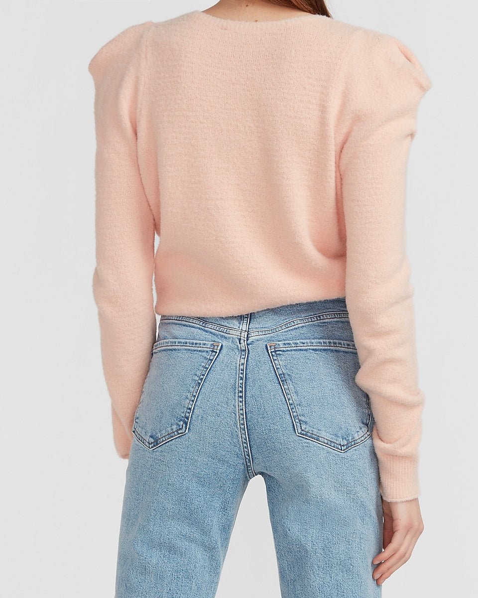 Puff Shoulder Crew Neck Sweater