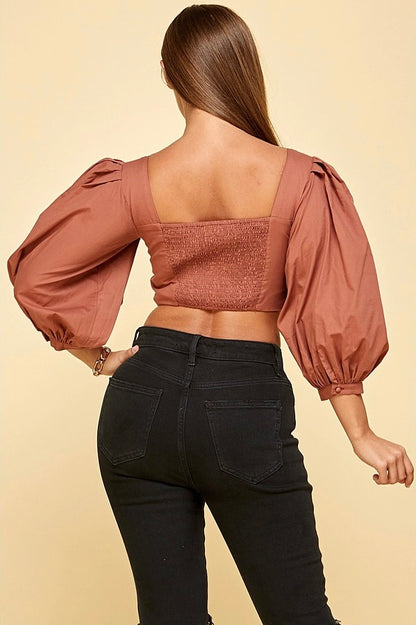 Cropped Puff Shoulder Long Sleeve Top