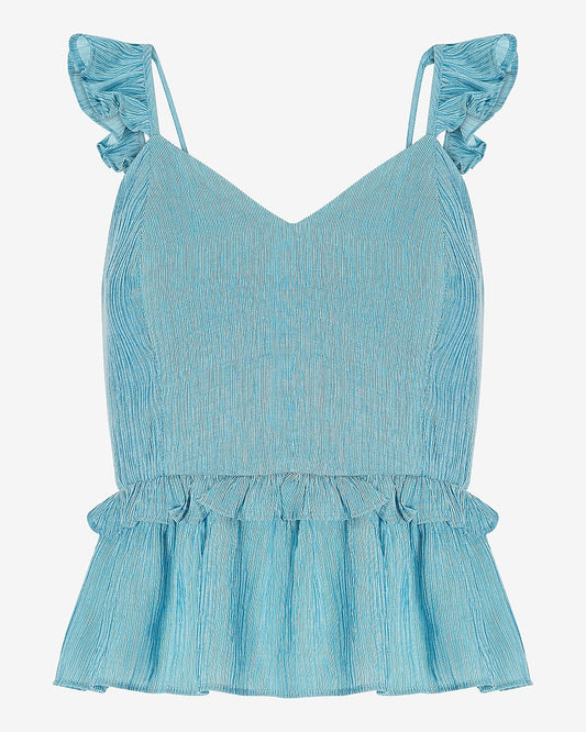 Textured Ruffle Strap Peplum Tank