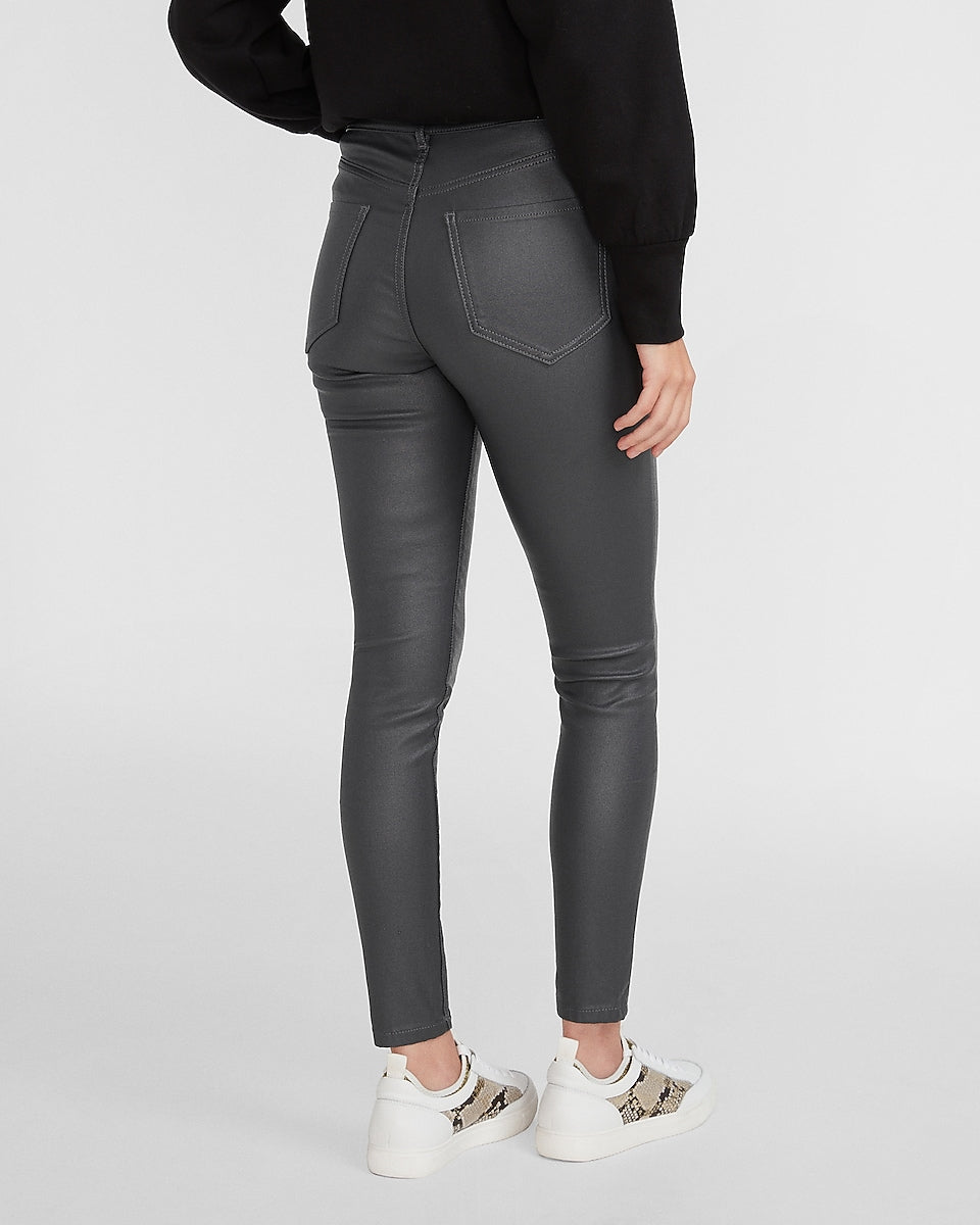 High Waisted Gray Coated Skinny Jeans - GOODIES COLLECTIONS BY J&F