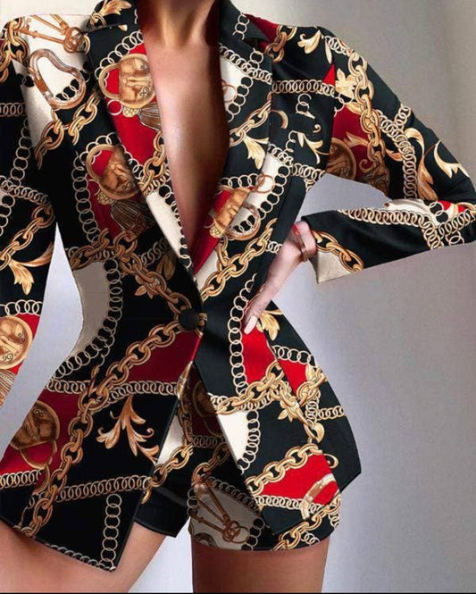 Print Single Botton Tailored Blazer