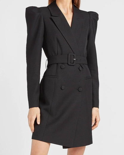 Puff Sleeve Belted Blazer Dress