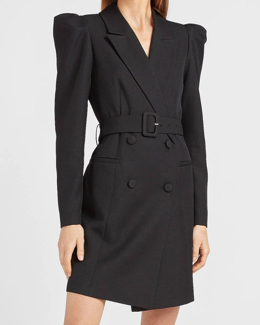 Puff Sleeve Belted Blazer Dress