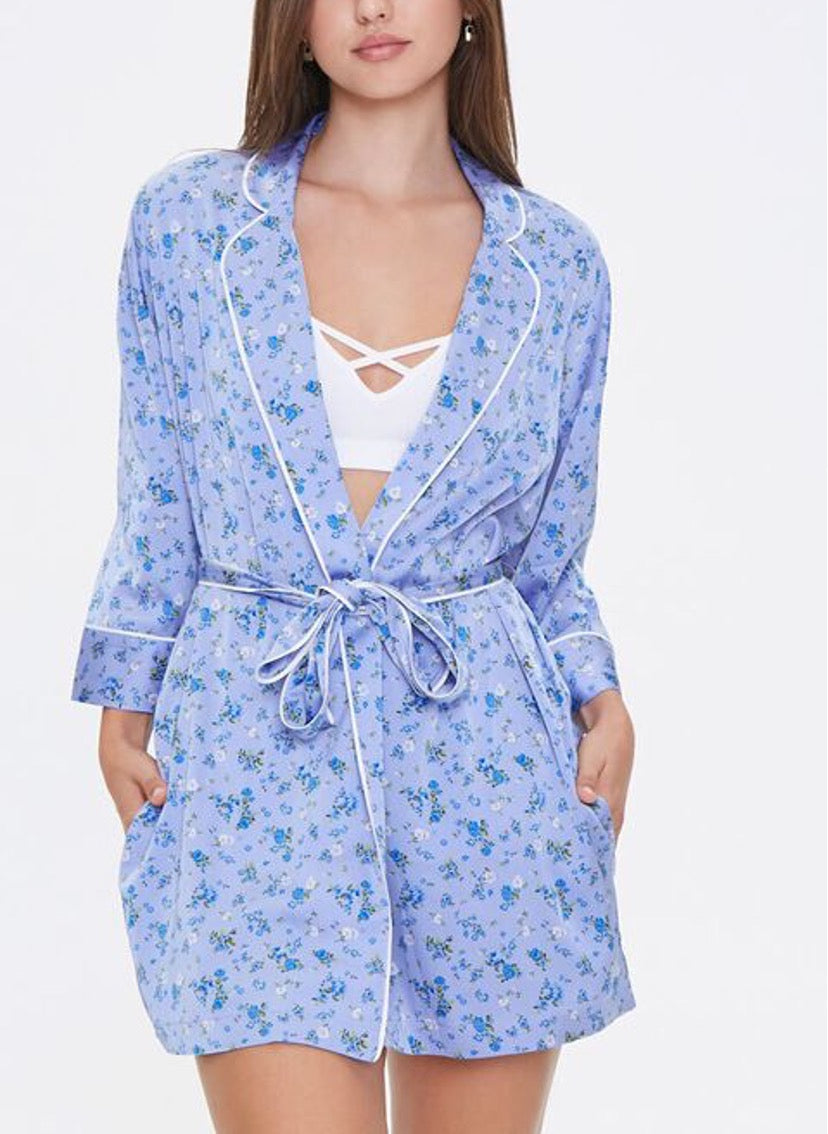 Floral print satin robe