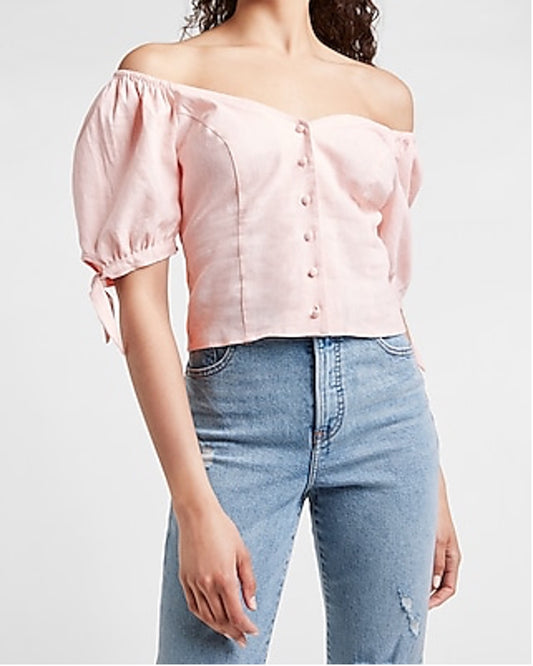 Linen-Blend Off The Shoulder Shirt